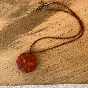 Red Beaded Necklace with Large Round Red Pendant, Adjustable Boho Statement